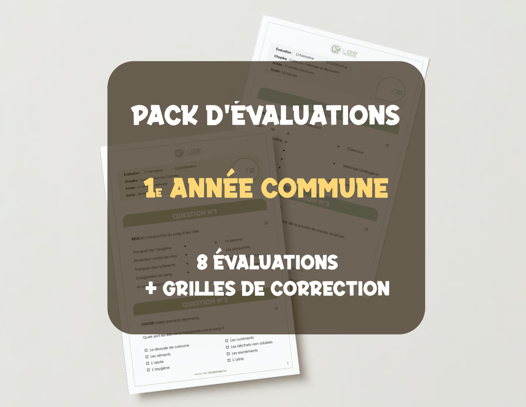 Pack de 8 évaluations - 1e année commune